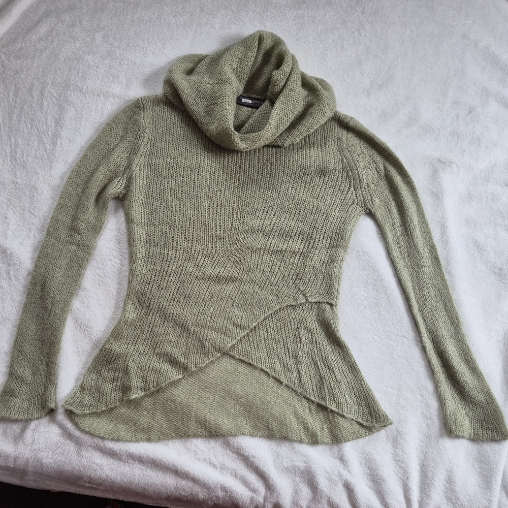 Wooden Ships Asymmetrical Cowl Neck XS, Sage, Mohair/Wool Blend, Lagenlook
